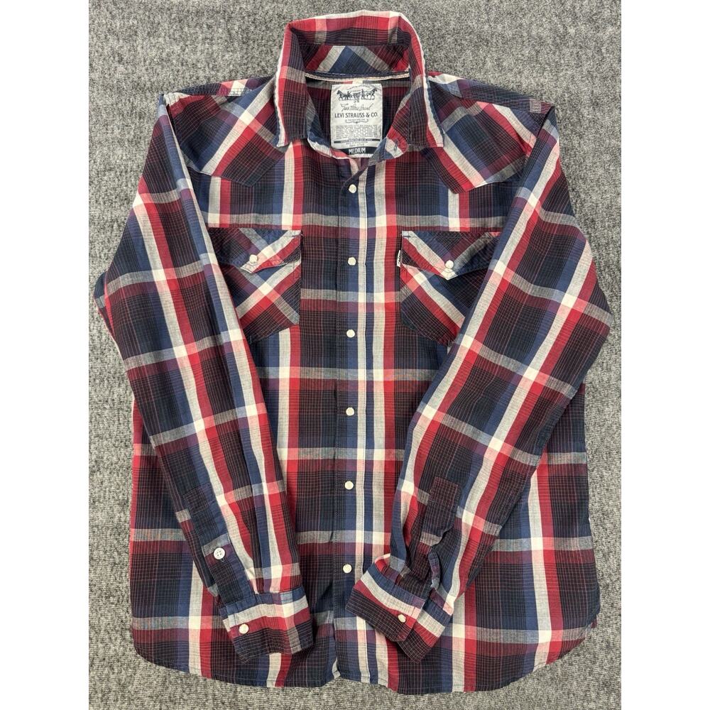 Mens Levis Two Horse Brand Pearl Snap Button Up Western Shirt Longsleeve Size M